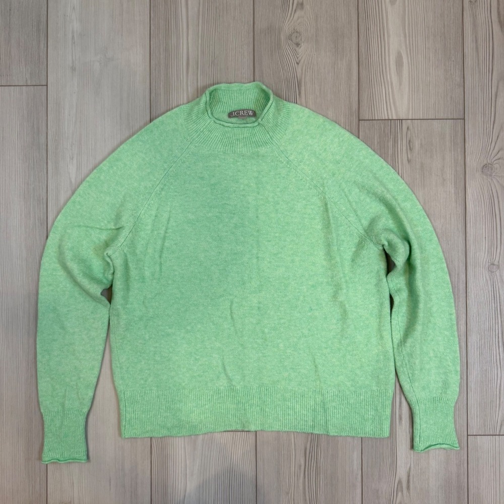J.Crew Womens Mock Neck Merino Wool Alpaca Blend Sweater Green BD613 Size M
